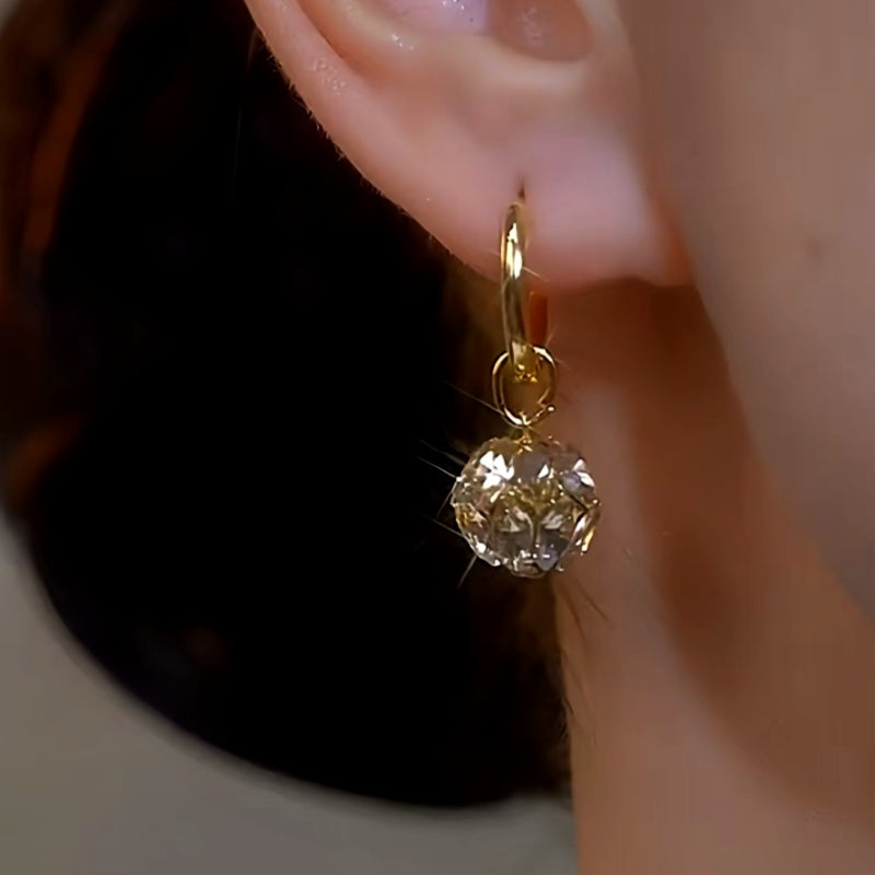 14K Gold-Plated Zircon Ball Earrings