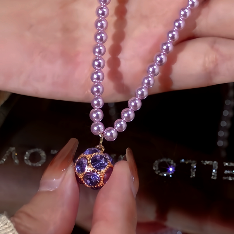 14K Gold-Plated Zircon Ball Pearl Necklace