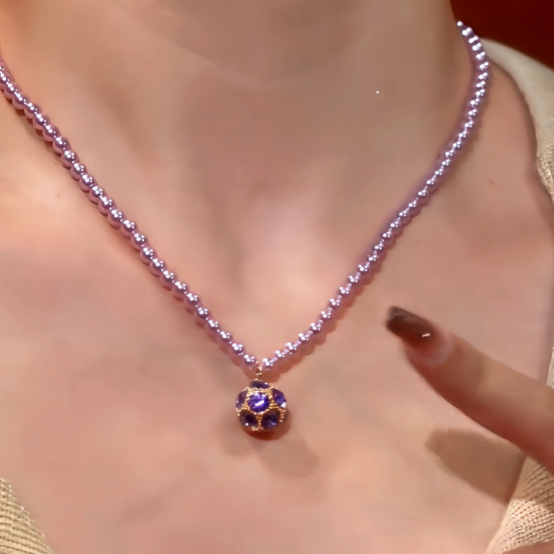 14K Gold-Plated Zircon Ball Pearl Necklace