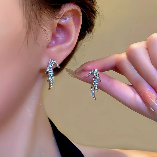 14K Gold-Plated Zircon Bamboo Leaf Earrings