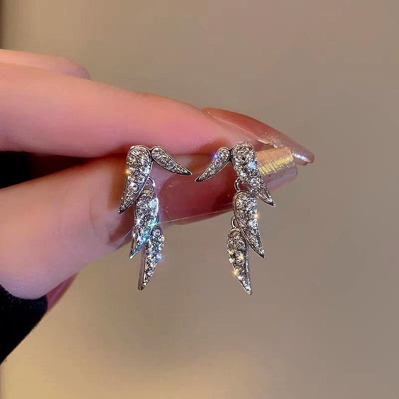 14K Gold-Plated Zircon Bamboo Leaf Earrings