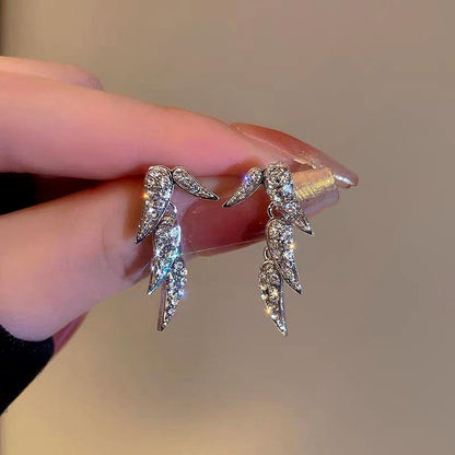 14K Gold-Plated Zircon Bamboo Leaf Earrings