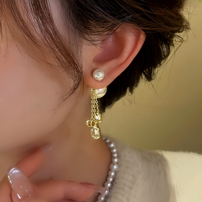 14K Gold-Plated Zircon Bead Tassel Earrings