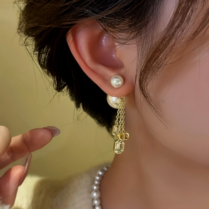 14K Gold-Plated Zircon Bead Tassel Earrings