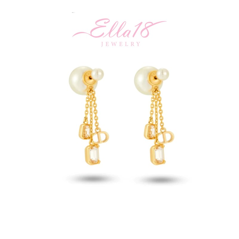 14K Gold-Plated Zircon Bead Tassel Earrings