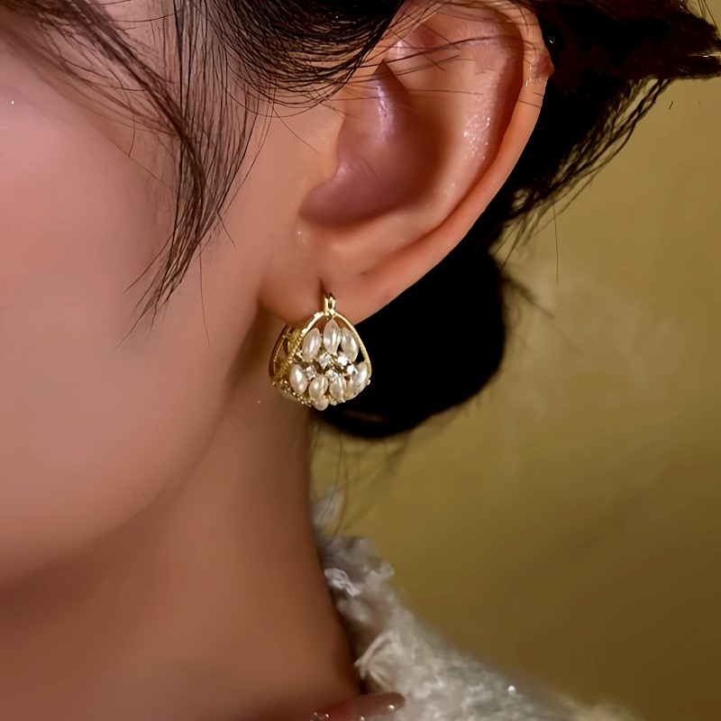 14K Gold-Plated Zircon Beaded Flower Basket Earrings