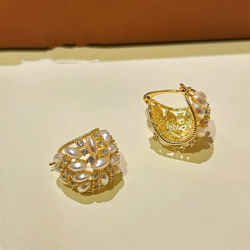 14K Gold-Plated Zircon Beaded Flower Basket Earrings