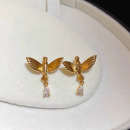 14K Gold-Plated Zircon Bird Earrings