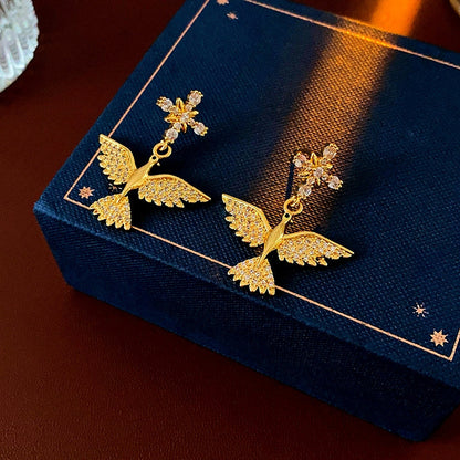 14K Gold-Plated Zircon Bird Earrings