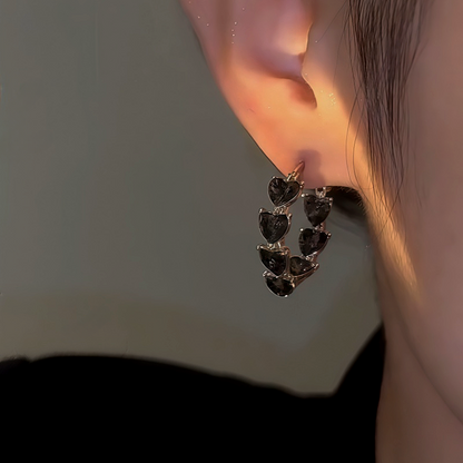 14K Gold-Plated Zircon Black Heart Hoop Earrings