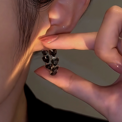 14K Gold-Plated Zircon Black Heart Hoop Earrings