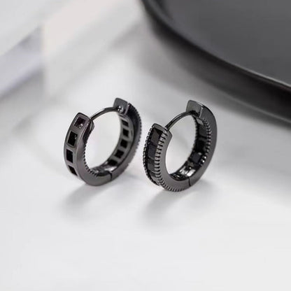 14K Gold-Plated Zircon Black Hoop Earrings