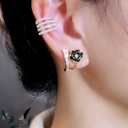 14K Gold-Plated Zircon Black Rose Elegant Studs