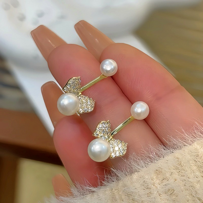 14K Gold-Plated Zircon Bow Bead Jacket Earrings