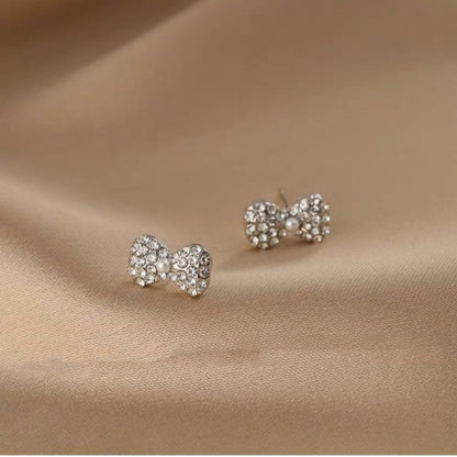 14K Gold-Plated Zircon Bow Earrings