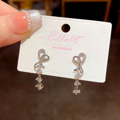 14K Gold-Plated Zircon Bow Tassel Earrings