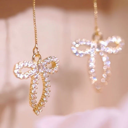 14K Gold-Plated Zircon Bow Threader Earrings