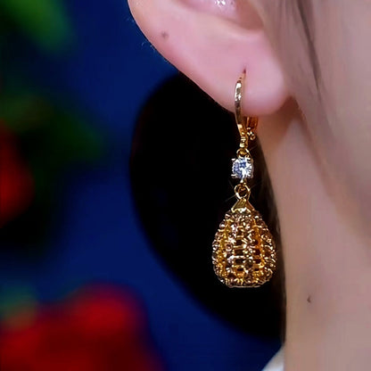 14K Gold-Plated Zircon Brown Diamond Water Drop Earrings