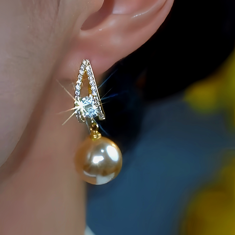 14K Gold-Plated Zircon Brown Pearl Earrings