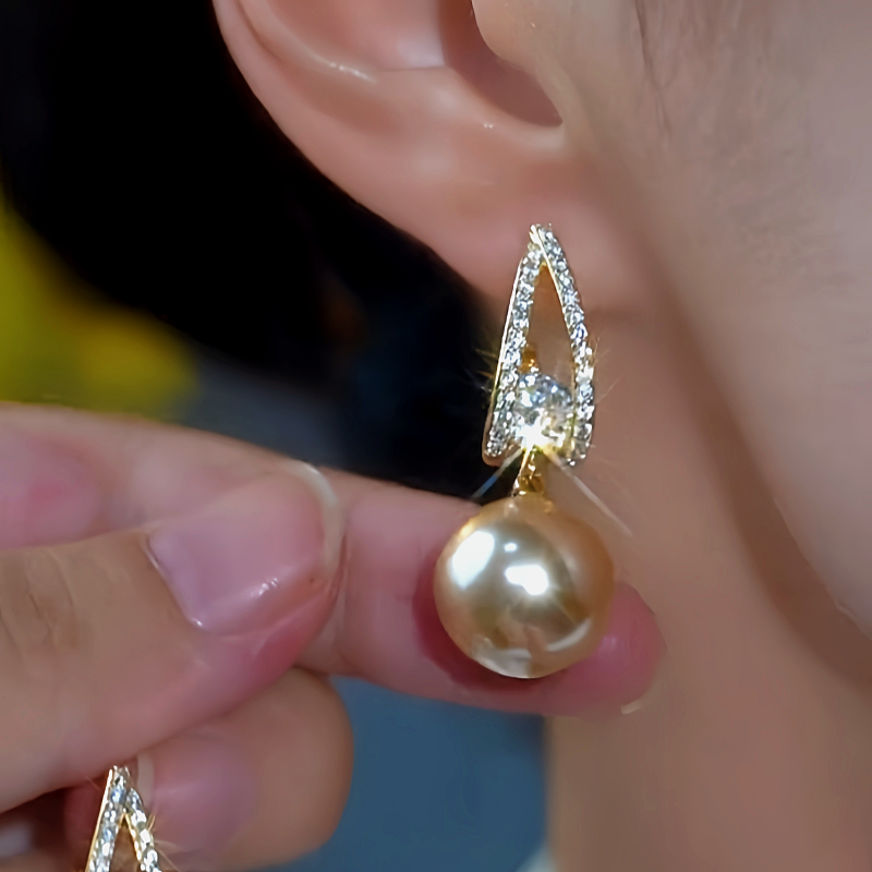 14K Gold-Plated Zircon Brown Pearl Earrings