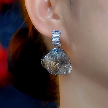 14K Gold-Plated Zircon Brushed Petal Earrings