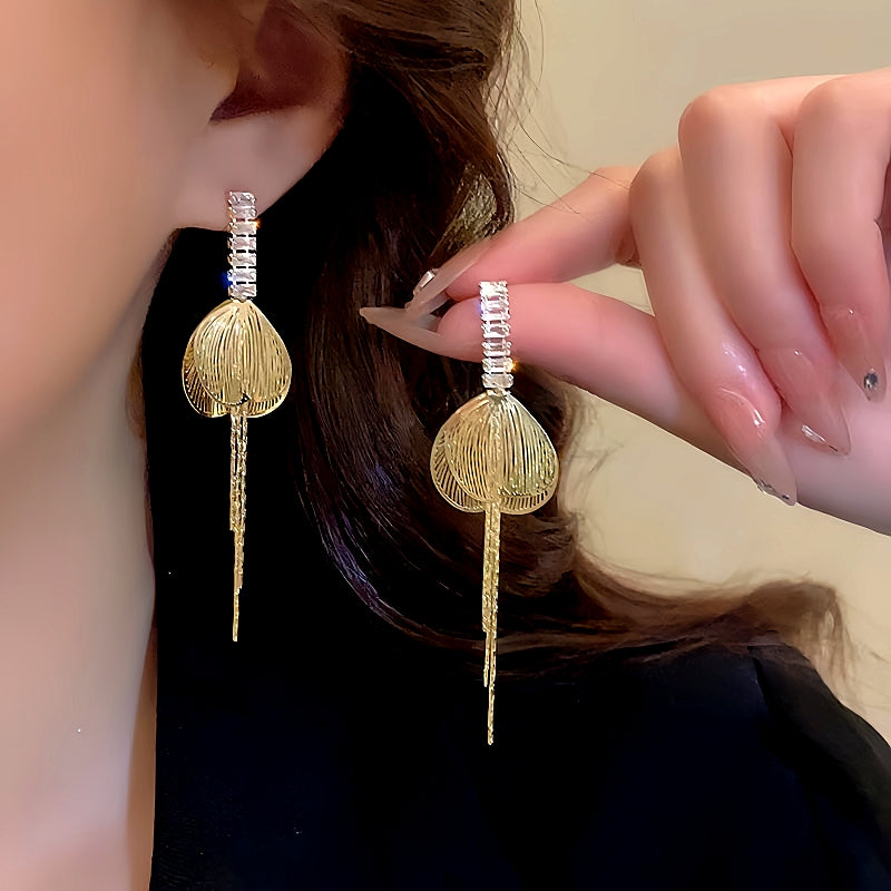 14K Gold-Plated Zircon Butterfly Wing Tassel Earrings