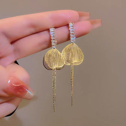 14K Gold-Plated Zircon Butterfly Wing Tassel Earrings
