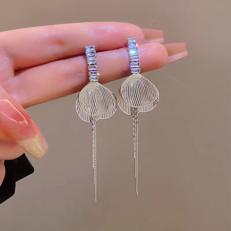 14K Gold-Plated Zircon Butterfly Wing Tassel Earrings