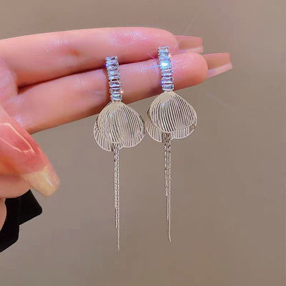 14K Gold-Plated Zircon Butterfly Wing Tassel Earrings