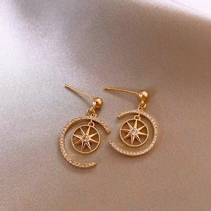 14K Gold-Plated Zircon C-Shaped Star Earrings