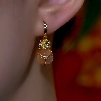 14K Gold-Plated Zircon Cat's Eye Champagne Diamond Ball Durian Earrings