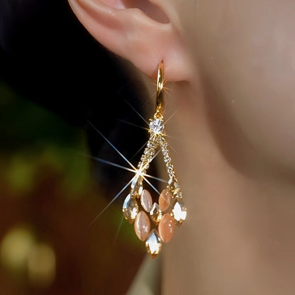 14K Gold-Plated Zircon Cat's Eye Diamond Earrings
