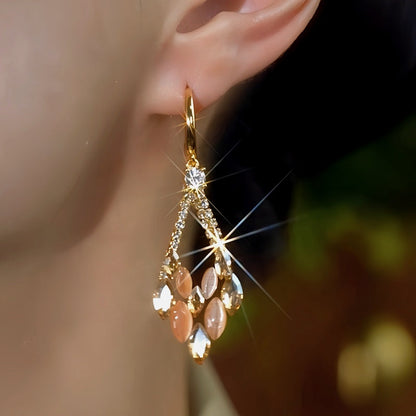 14K Gold-Plated Zircon Cat's Eye Diamond Earrings
