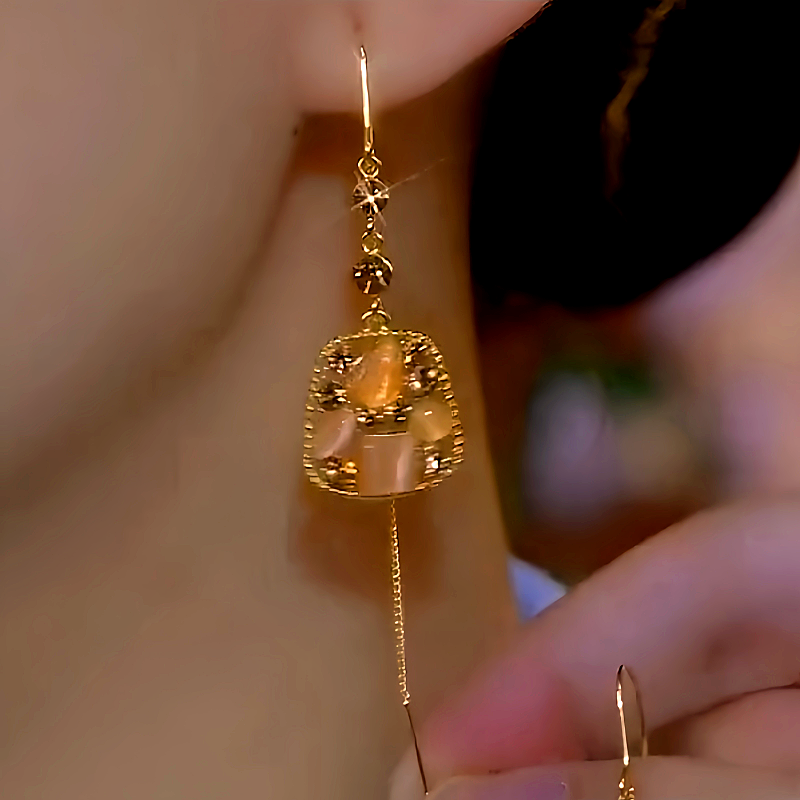 14K Gold-Plated Zircon Cat's Eye Diamond Threader Earrings