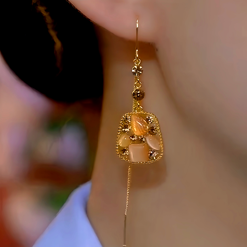 14K Gold-Plated Zircon Cat's Eye Diamond Threader Earrings