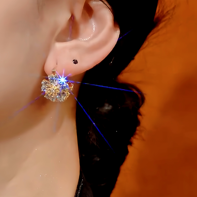 14K Gold-Plated Zircon Cat's Eye Double-Sided Flower Earrings