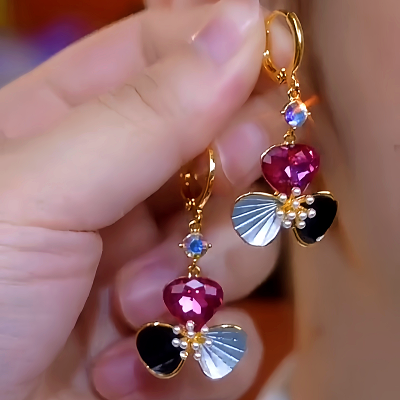 14K Gold-Plated Zircon Cat's Eye Petal Flower Earrings