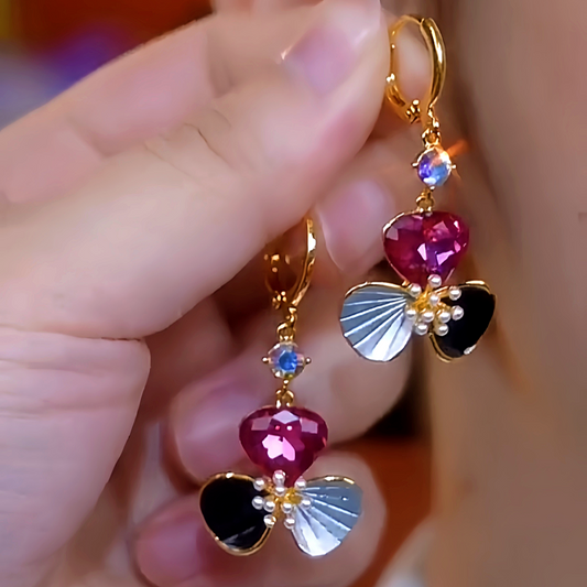 14K Gold-Plated Zircon Cat's Eye Petal Flower Earrings