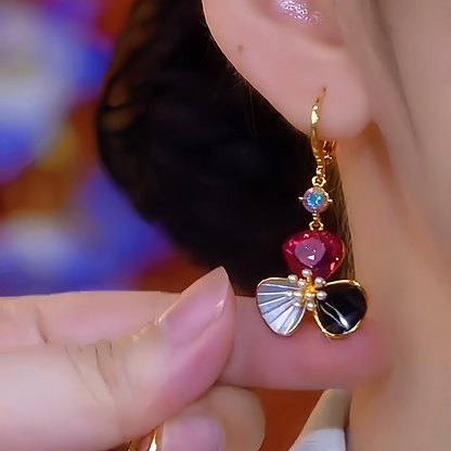 14K Gold-Plated Zircon Cat's Eye Petal Flower Earrings