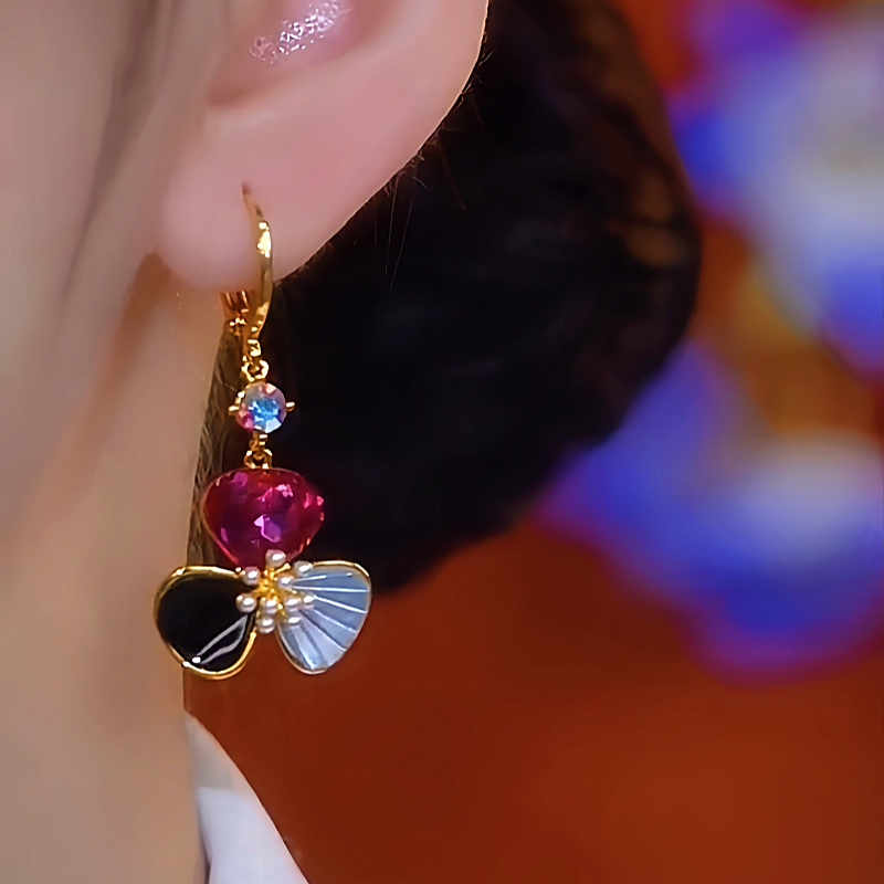 14K Gold-Plated Zircon Cat's Eye Petal Flower Earrings