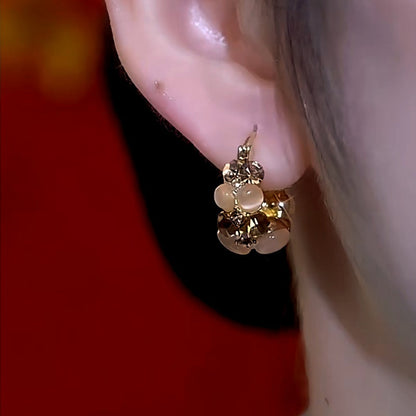 14K Gold-Plated Zircon Cat's Eye Stone Basket Earrings