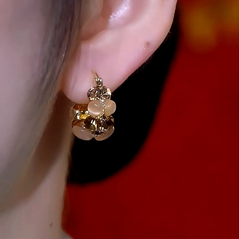14K Gold-Plated Zircon Cat's Eye Stone Basket Earrings