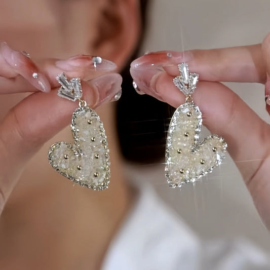 14K Gold-Plated Zircon Champagne Heart Earrings