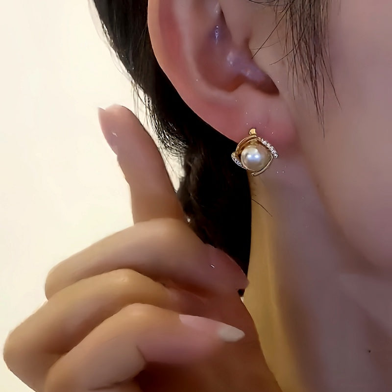 14K Gold-Plated Zircon Champagne Pearl Earrings
