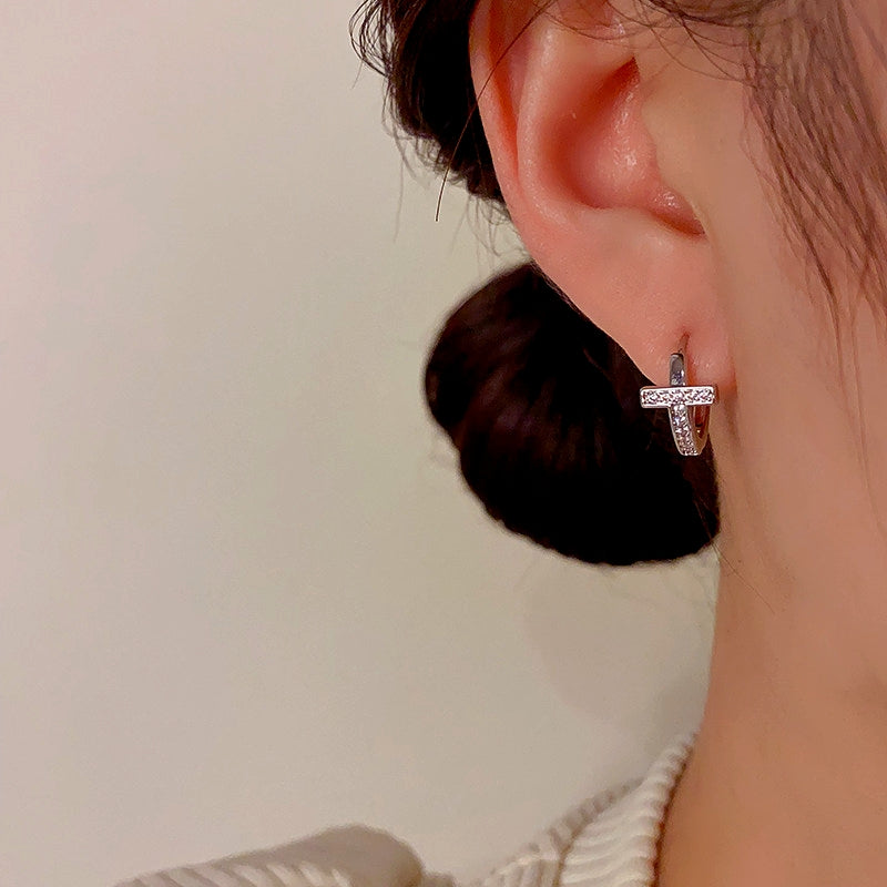 14K Gold-Plated Zircon Cross Hoop Earrings