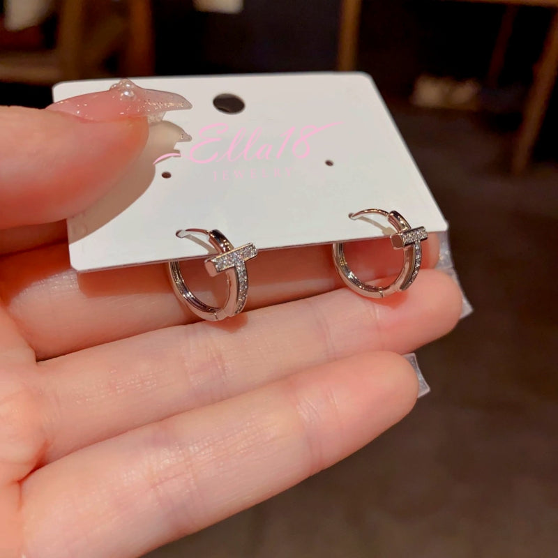 14K Gold-Plated Zircon Cross Hoop Earrings