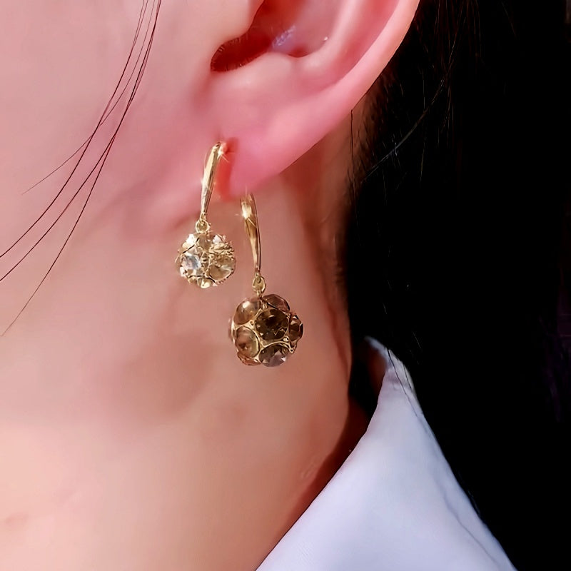 14K Gold-Plated Zircon Diamond Ball Earrings