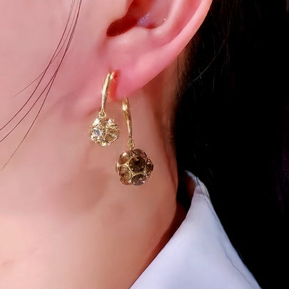 14K Gold-Plated Zircon Diamond Ball Earrings