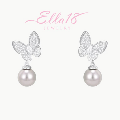14K Gold-Plated Zircon Diamond Butterfly Bead Earrings