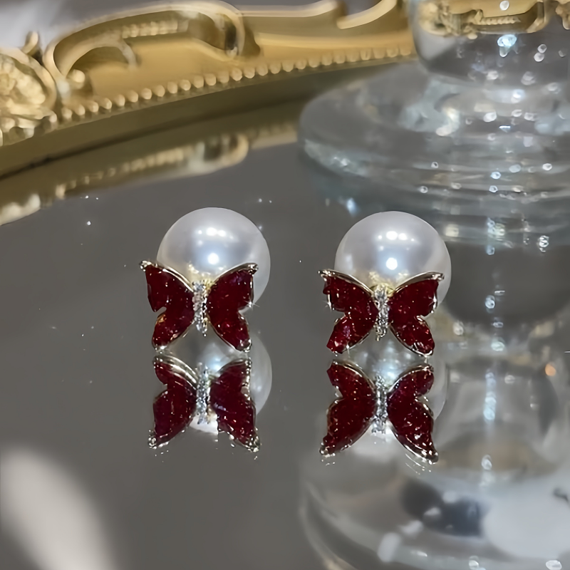 14K Gold-Plated Zircon Diamond Butterfly Pearl jacket Earrings